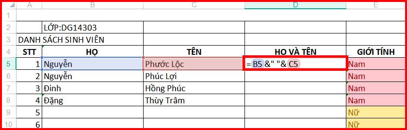 Kết hợp hai nội dung ô với &