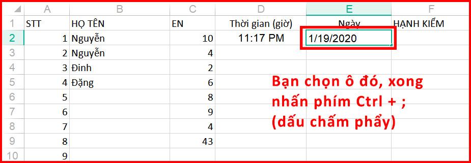 Điền nhanh ngày hiện tại vào 1 trường
