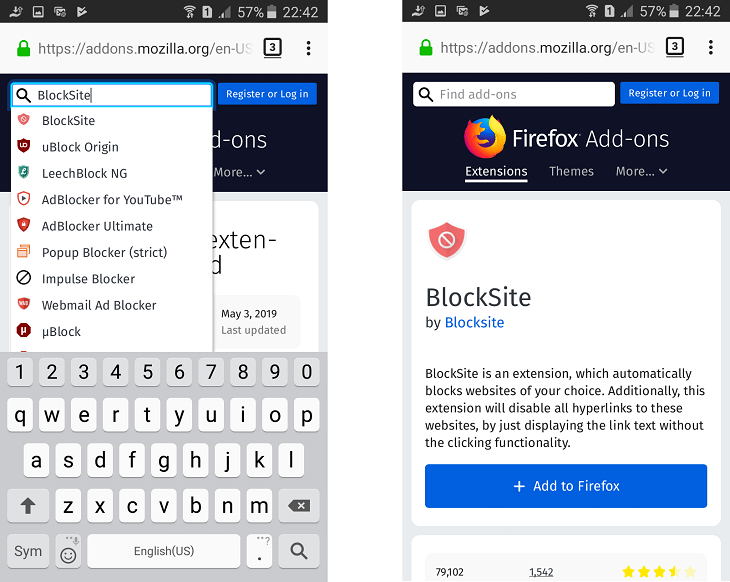Nhấp vào BlockSite