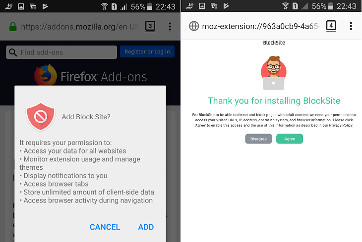 Cho phép BlockSite