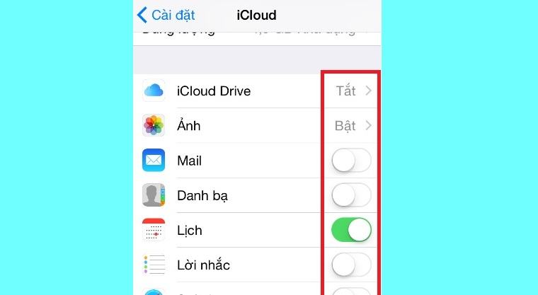 Chức năng đồng bộ iCloud