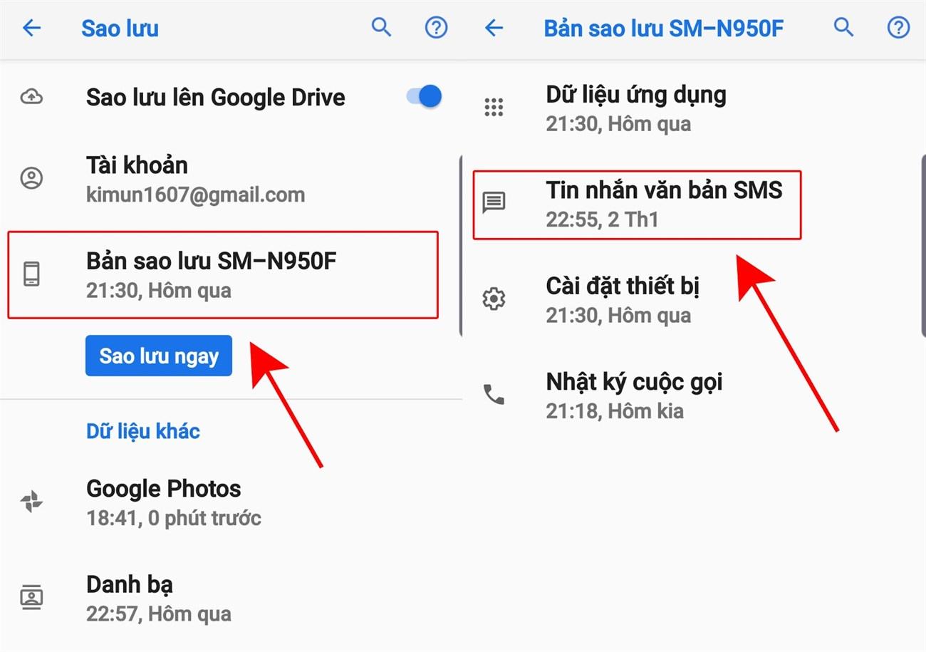 Sao lưu tin nhắn trên Android