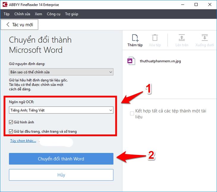 Sử dụng ABBYY FineReader để truyền tệp đã quét - Bước 3