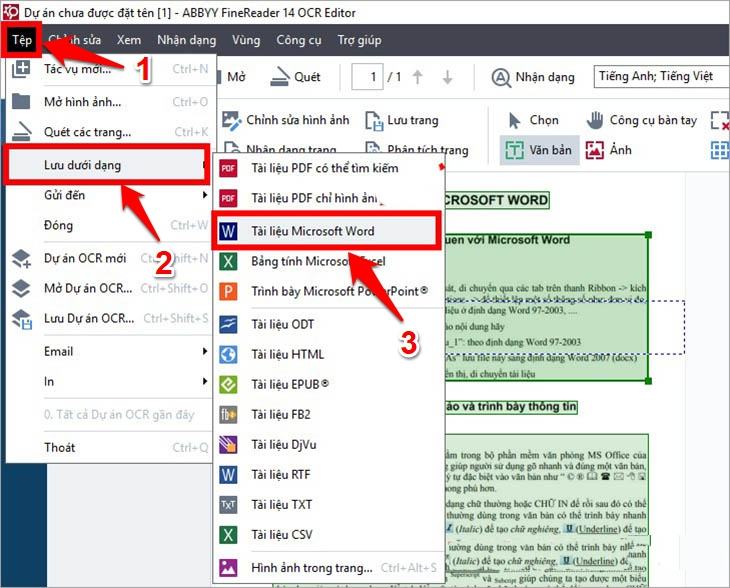 Gửi và sửa lỗi trong tệp được quét trong giao diện trình chỉnh sửa ABBYY FineReader OCR - Bước 3