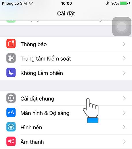 Đi tới cài đặt chung