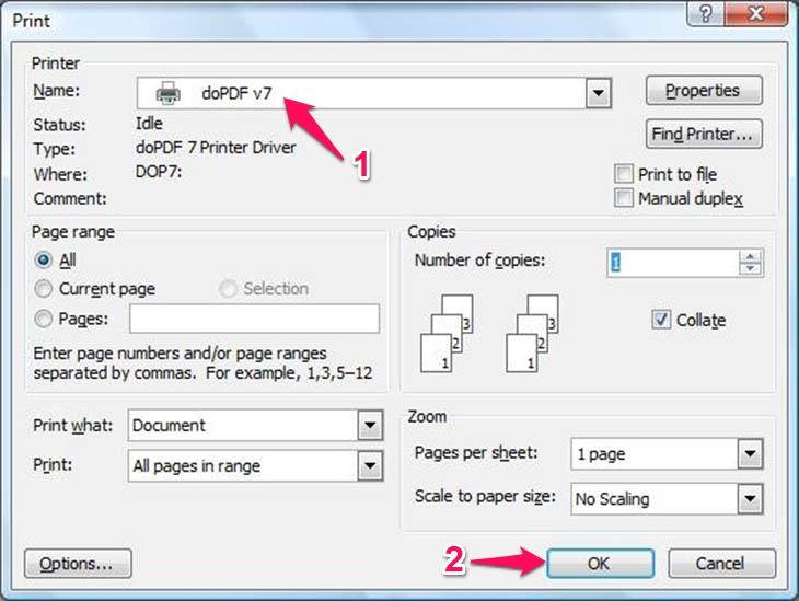 Sử dụng phần mềm doPDF - Bước 2