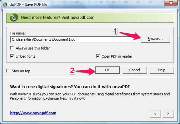 Sử dụng Phần mềm doPDF - Bước 3