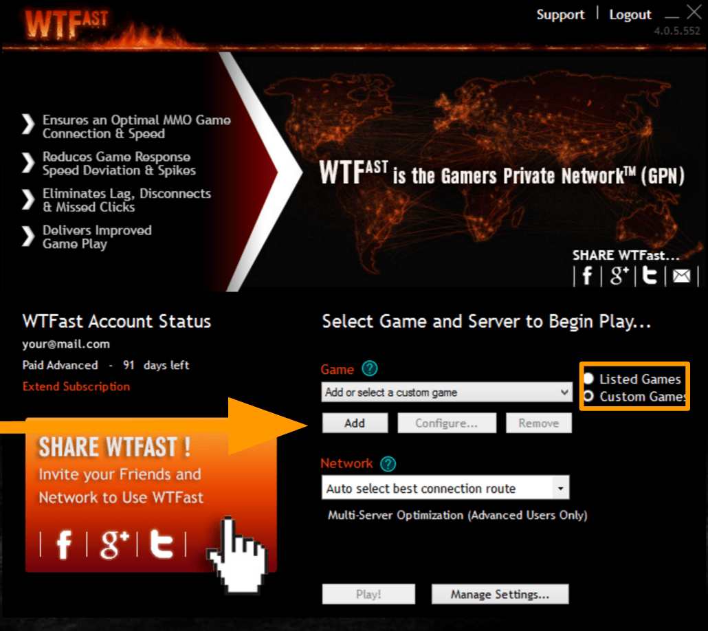 Giao diện phần mềm WTFast