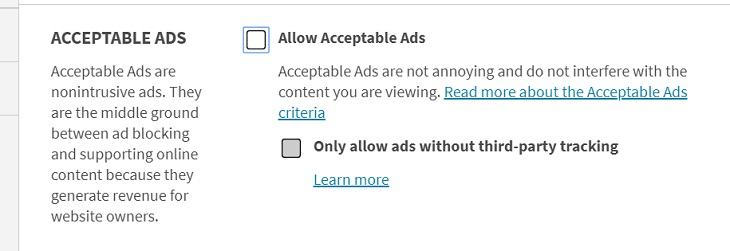     Bỏ chọn hộp [Allow Acceptable Ads]