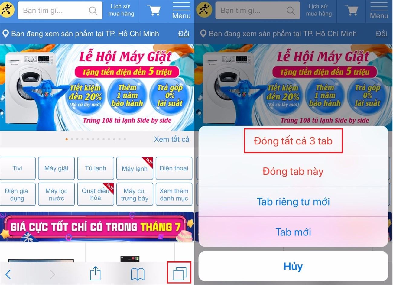 Đóng tất cả các tab trong Safari bằng một cú nhấp chuột