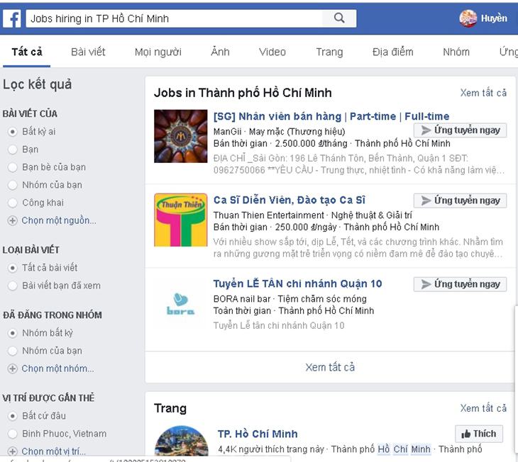 Tìm việc trên Facebook
