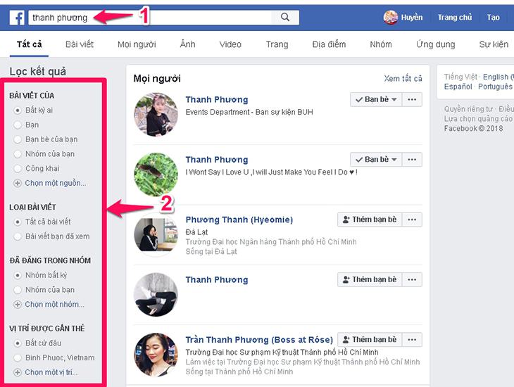 Sử dụng bộ lọc Facebook