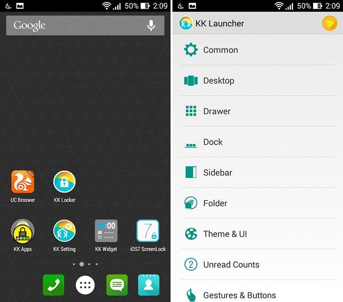 Rất nhiều điều chỉnh trong KK Launcher