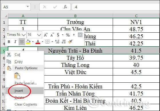 Nhấp để chọn một hàng