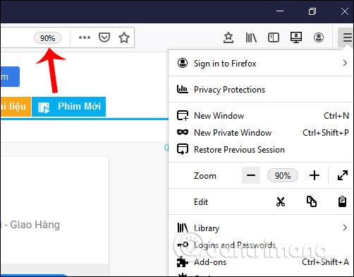 Mức thu phóng cho 1 trang web 