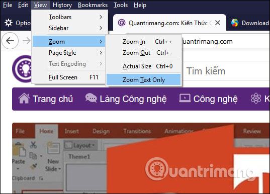 Chỉ thu phóng văn bản 