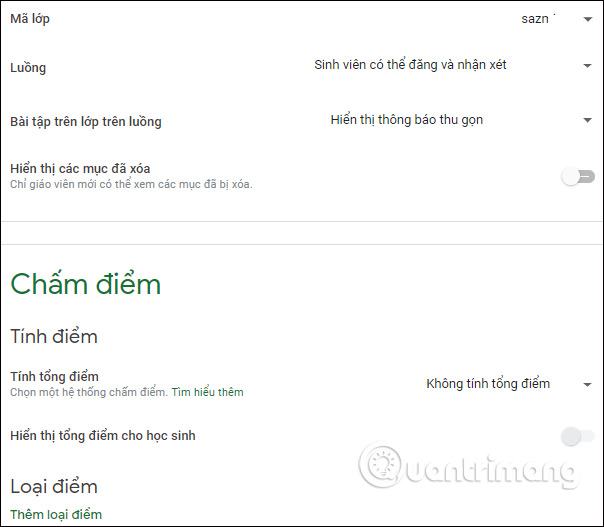 Chỉnh sửa thông tin lớp học 