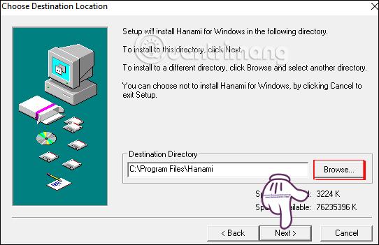 Chọn thư mục cài đặt Hanami