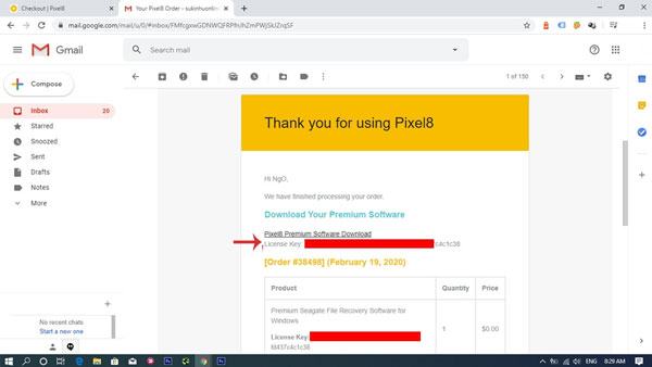 Mở mail đã đăng ký để lấy key bản quyền và liên kết tải xuống