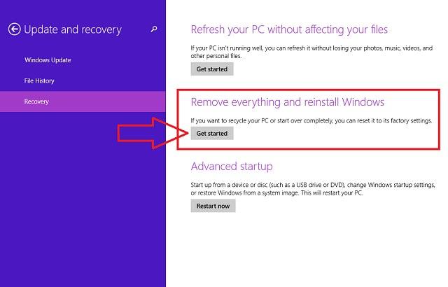 Hướng dẫn Đặt lại Windows 8.1 - Bước 1
