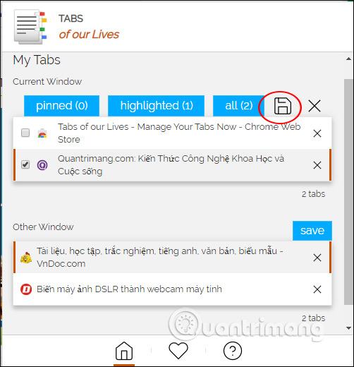 Tùy chọn để lưu các tab 
