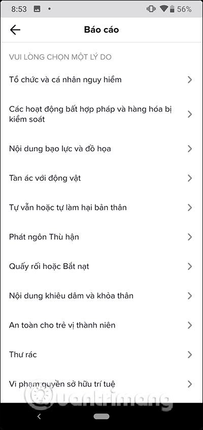 Chọn lý do báo cáo
