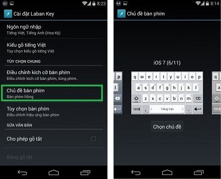 Lựa chọn giao diện cho phím Laban bàn phím