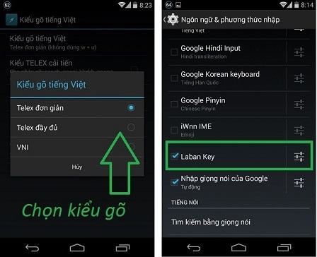 Chọn phương thức nhập trong Laban Key