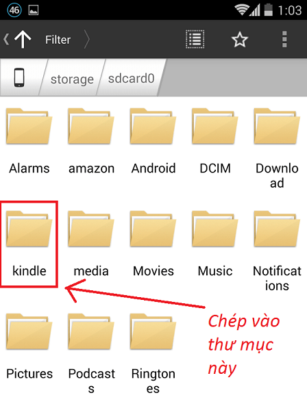Sao chép sách bạn tìm thấy vào thư mục Kindle