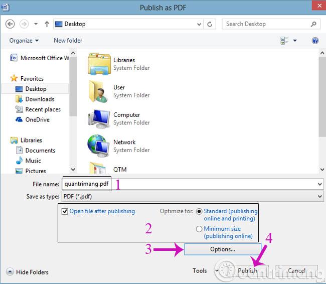Xuất bản dưới dạng hộp thoại PDF
