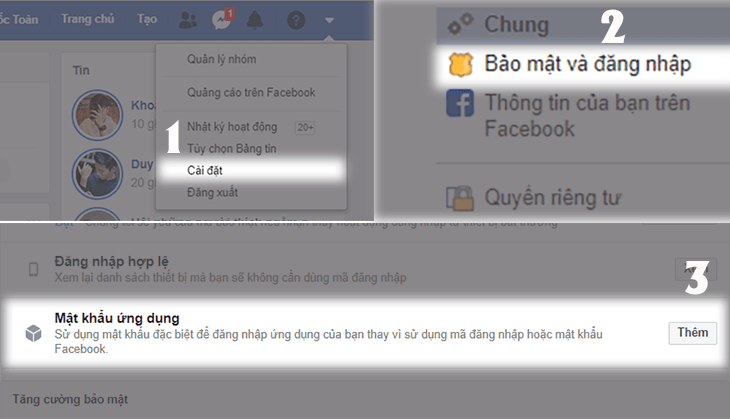 Truy cập cài đặt mật khẩu ứng dụng