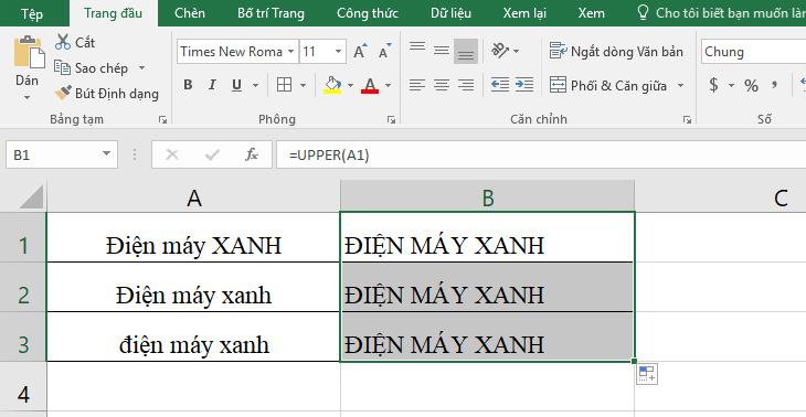 Chuyển đổi chữ thường thành chữ hoa, chữ hoa thành chữ thường trong Excel + bước 3