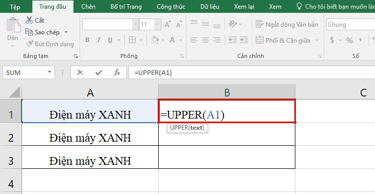 Cách chuyển đổi chữ thường thành chữ hoa, chữ hoa và chữ thường trong Excel + bước 1