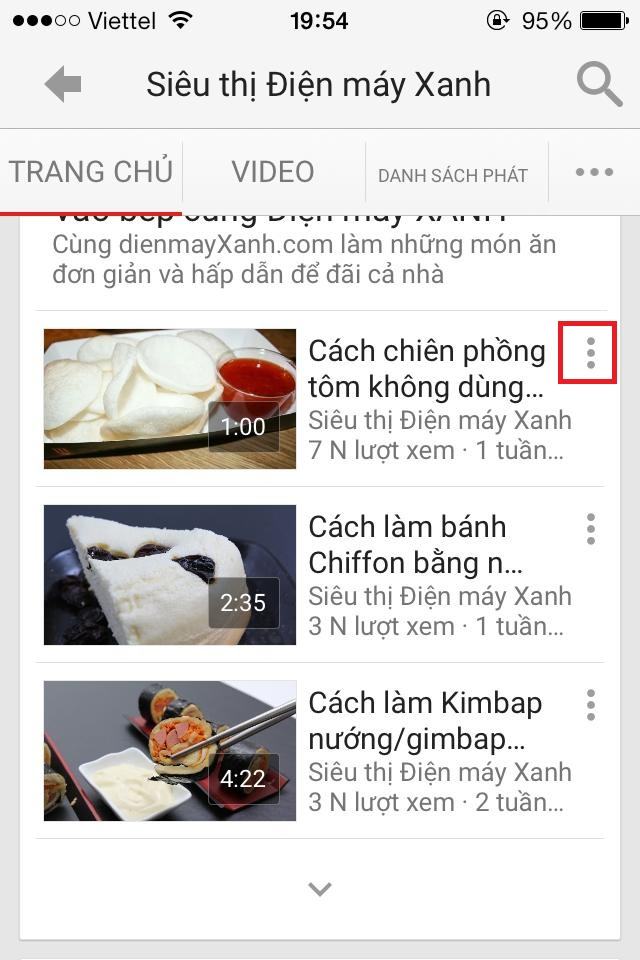 Chọn biểu tượng 3 điểm ở bên phải video