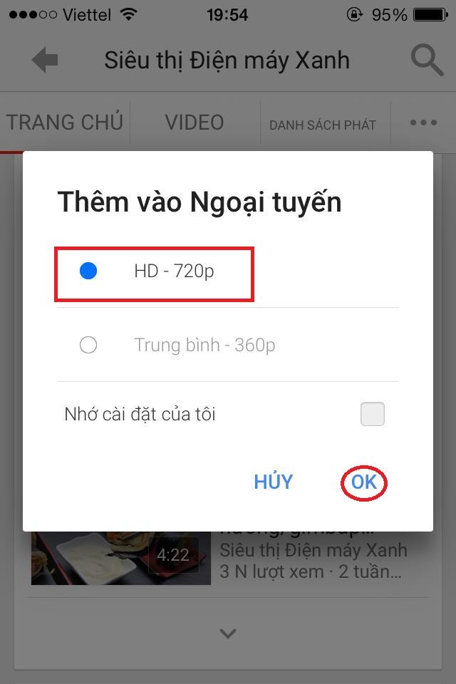 Chọn chất lượng video bạn muốn tải xuống và bấm OK để lưu