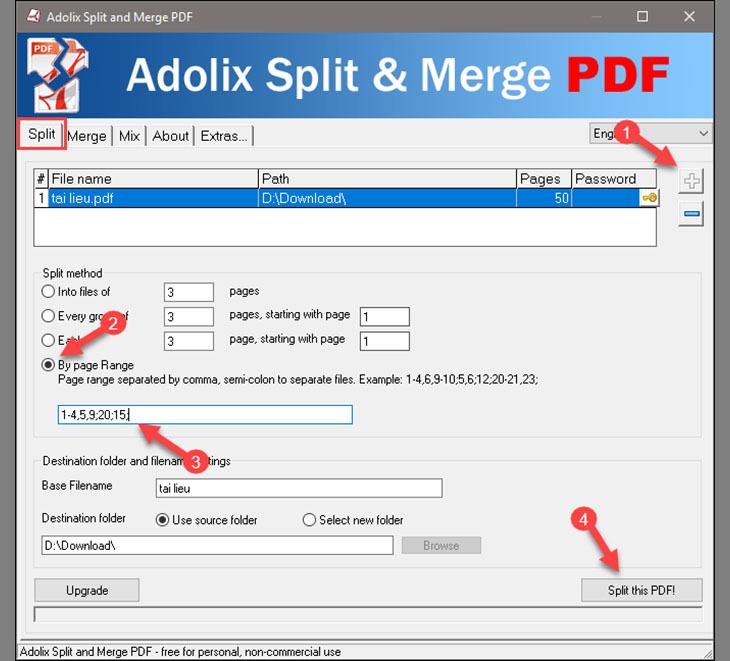 Cắt tệp PDF bằng phần mềm Adolix Split and Merge PDF + bước 2