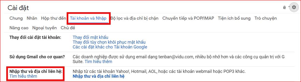 Trong Nhập thư và danh bạ, hãy nhấp vào Nhập thư và danh bạ