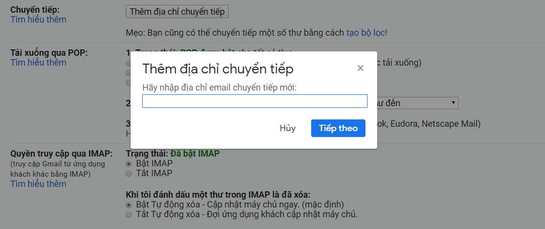 Nhập địa chỉ Gmail được chuyển tiếp và làm theo các bước xác minh