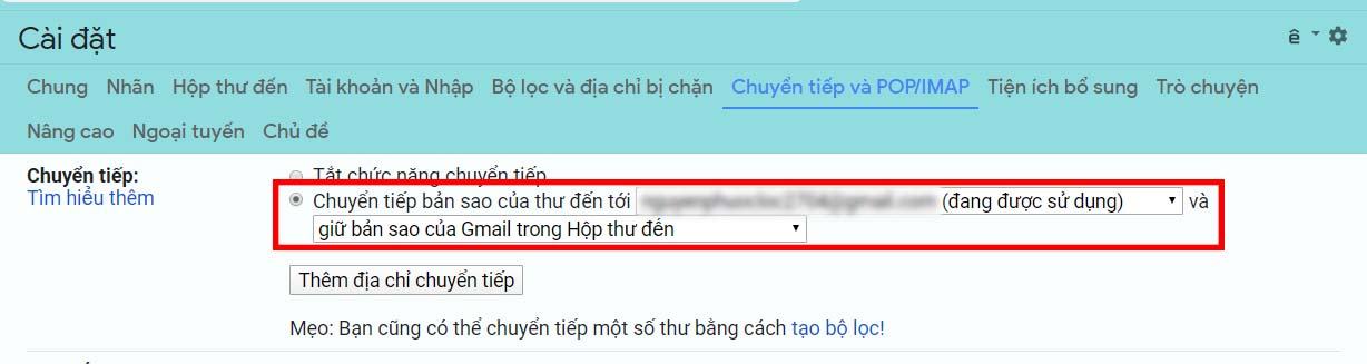 kiểm tra Chuyển tiếp bản sao của các email đến ...
