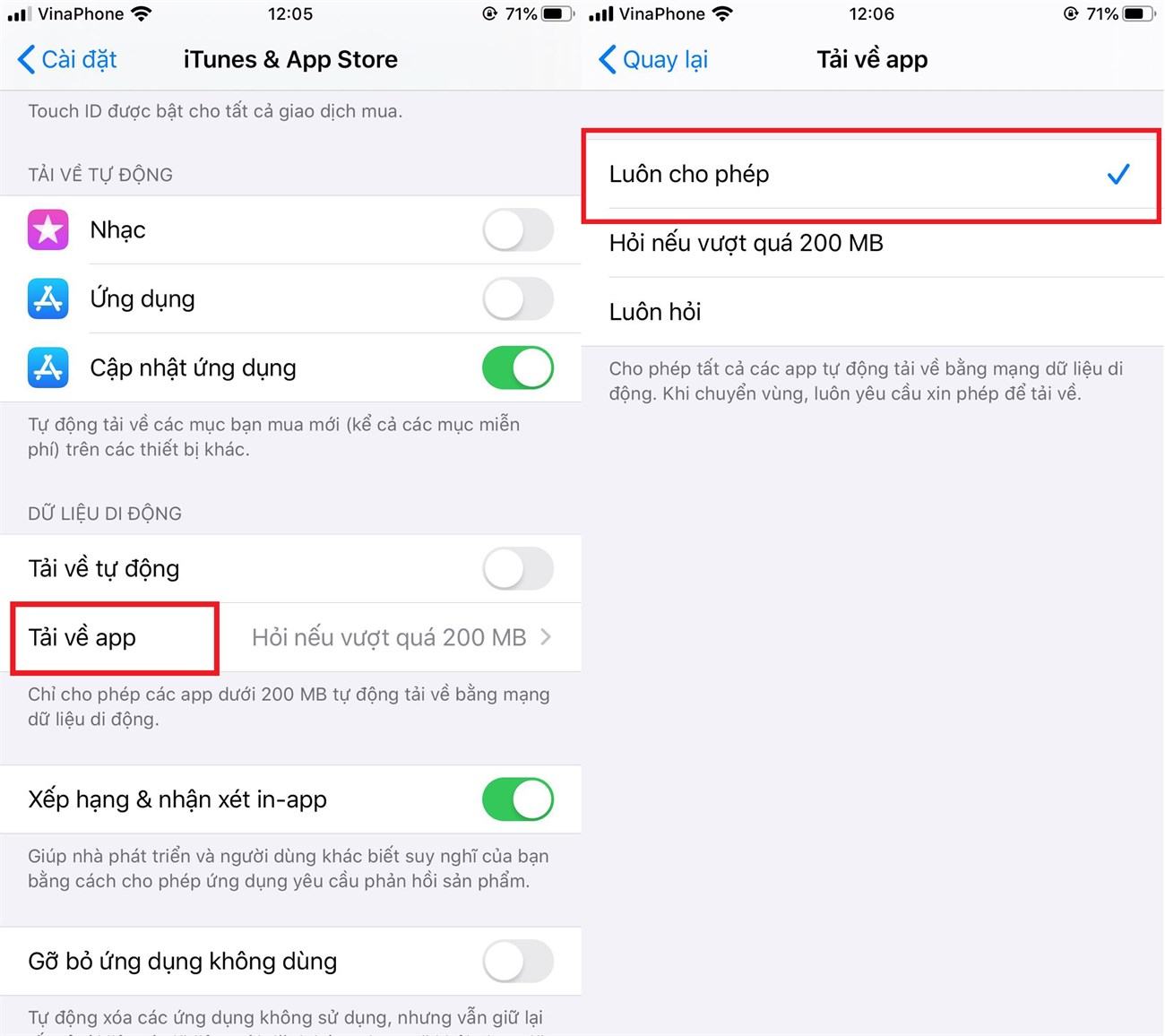 Tải xuống ứng dụng lớn hơn 200MB bằng dữ liệu di động