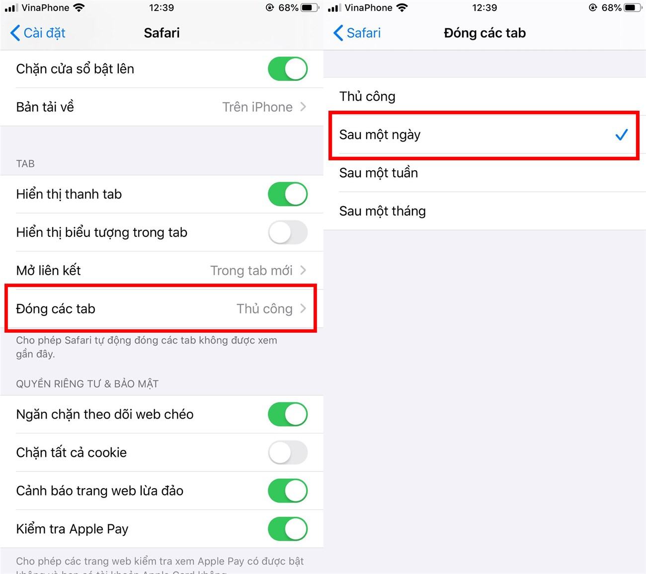 Tự động đóng các tab Safari