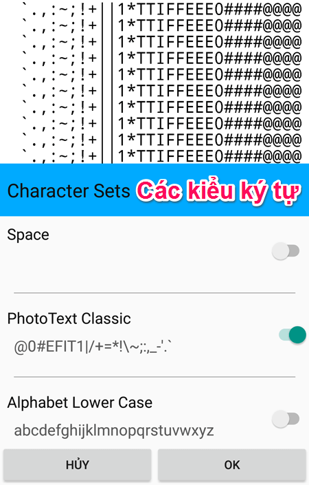 Chọn loại ký tự