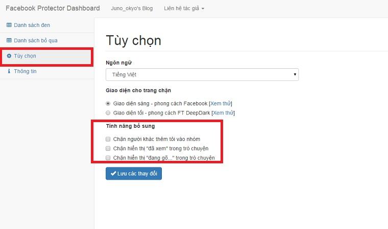 Các tính năng có thể được sử dụng trên Facebook Protector