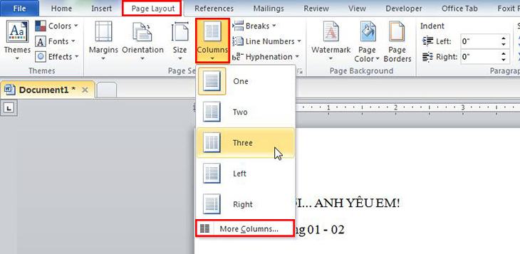 Cách tách cột trong Word 2010