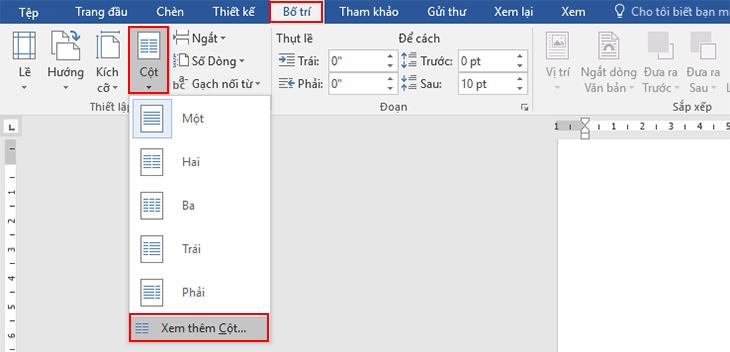 Cách tách cột trong Word 2016