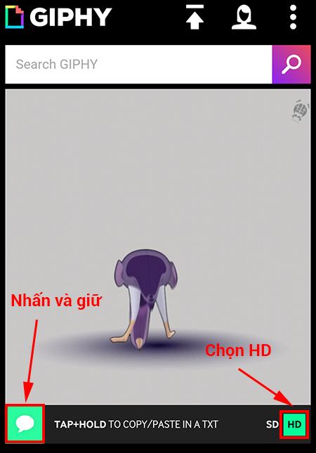 Để có ảnh rõ nét và đẹp hơn, hãy chọn độ phân giải HD và nhấn và giữ biểu tượng trò chuyện