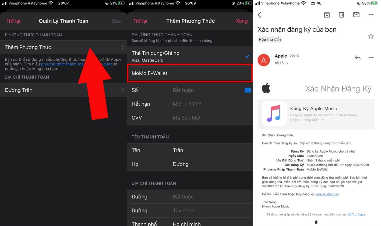 Đăng nhập Apple Music bằng Ví Momo