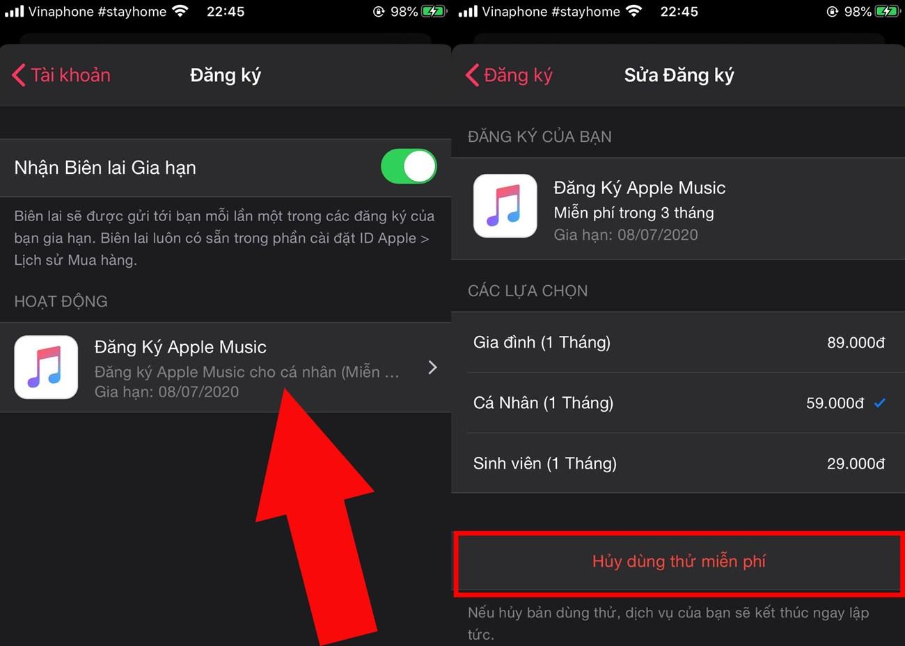Hủy dùng thử miễn phí