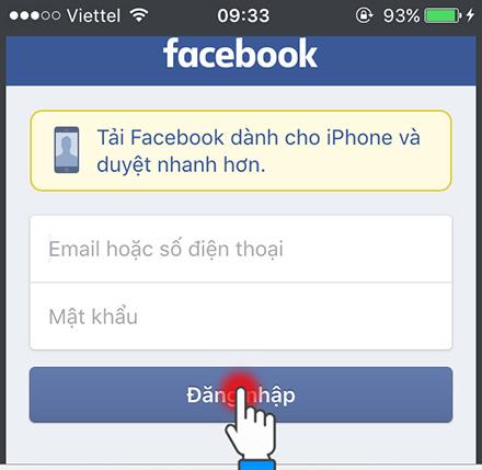 Nhập tài khoản Facebook và mật khẩu của bạn