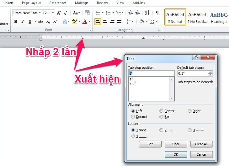 Mở trường tab trong Word